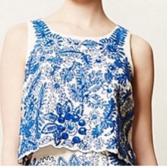 Anthropologie Embroidered Bleuet Midi Top - Picture 1 of 3